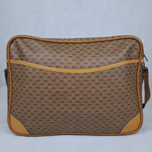 GUCCI Vintage GG Monogram Canvas Coated Weekender Travel Brown Crossbody BAG - Picture 1 of 13